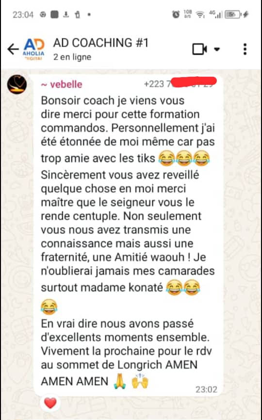 Témoignage WhatsApp d'un leader accompagné
