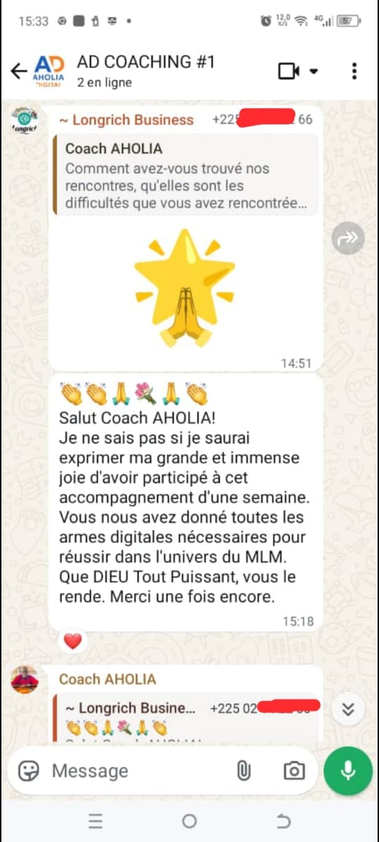 Témoignage WhatsApp d'un leader accompagné